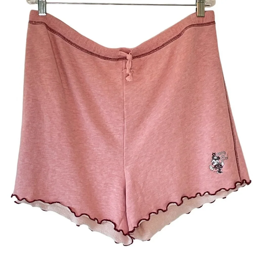 Disney Minnie The Classic Mouse Pink Heather Sweat Shorts Scalloped Hem Size XL